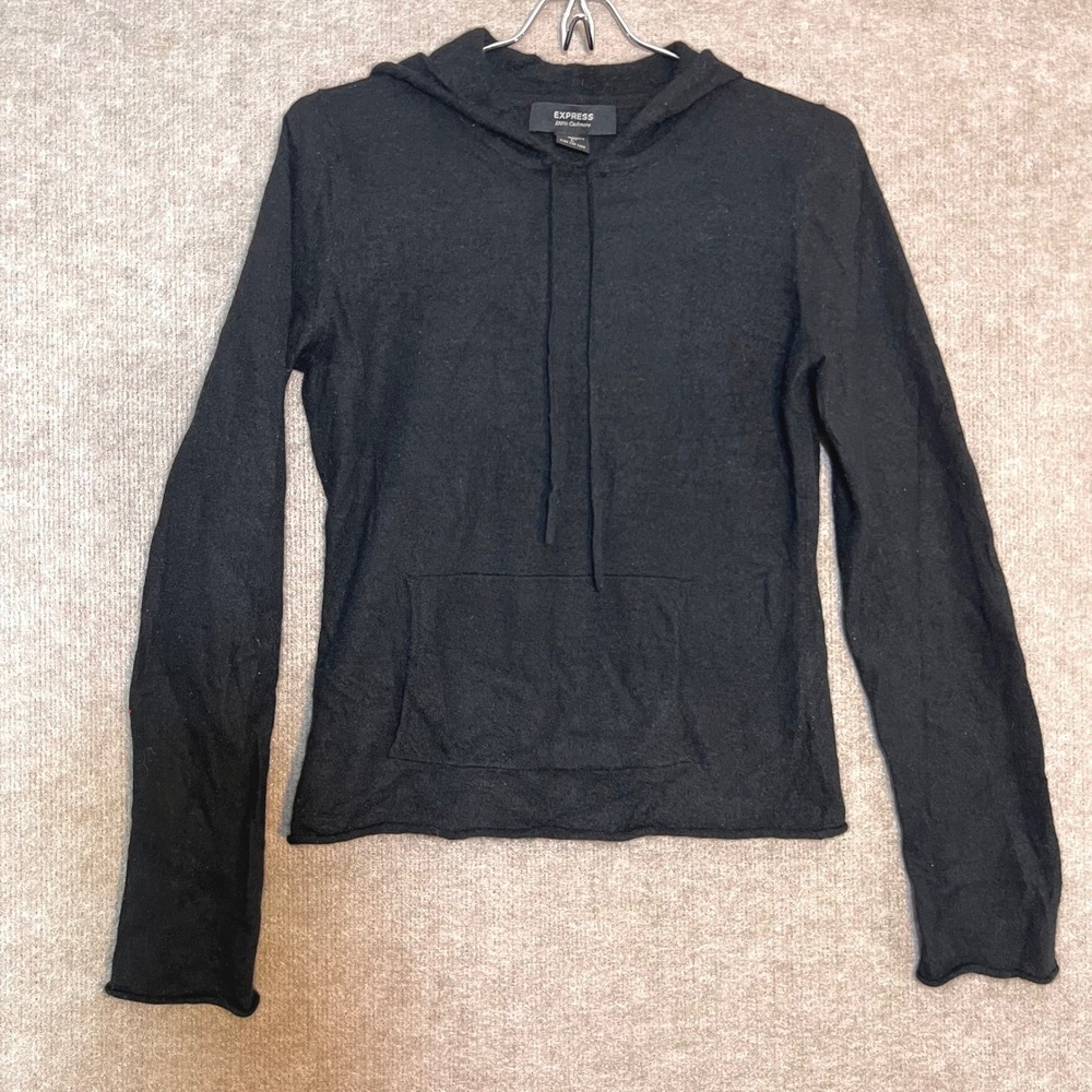 Express 100 Cashmere Hoodie Womens SMALL Black Pullover Luxury Soft Quiet Luxury
